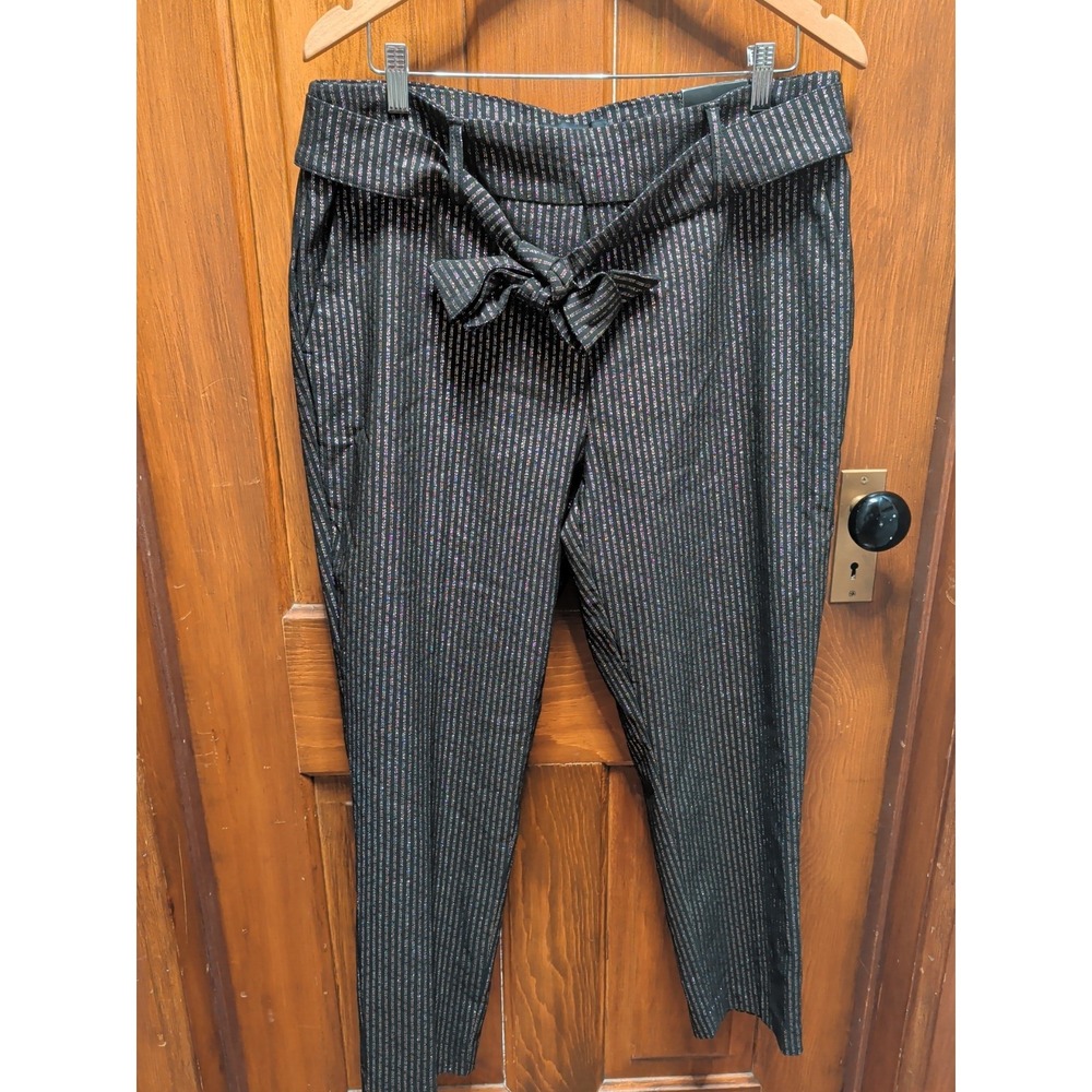 Jules & Leopold Pull On Slim Leg Ankle Length Pant Tie Front Gold Shimmer Black